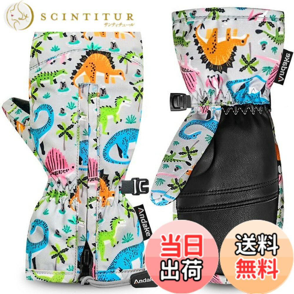 [Free Shipping] Andake Ski Gloves for Kids - Warm, Waterproof, Windproof, Non-Slip, Outdoor Snow Play Gloves - Anti-Loss Gloves for Boys and Girls - Color: Dinosaur, Size: XXS (Ages 3-6)