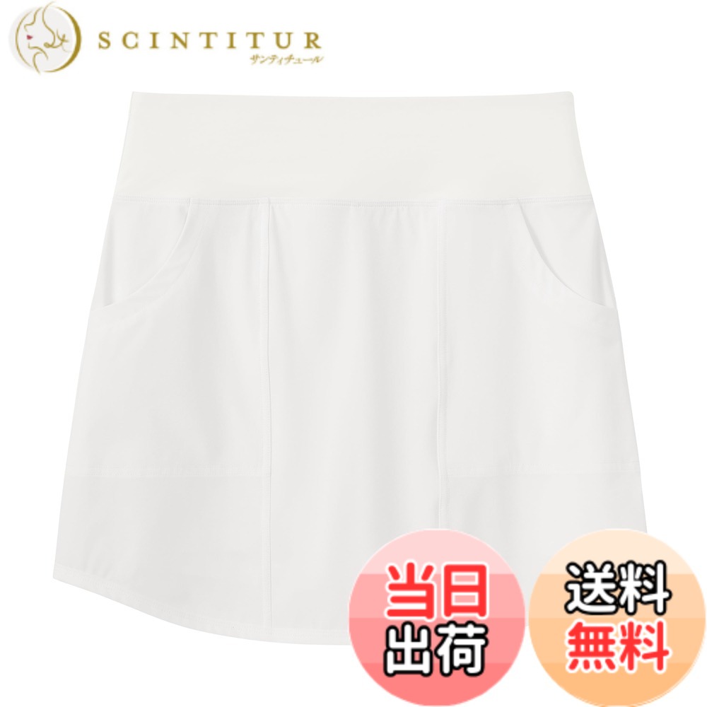 【送料無料】[YIRUIYA] ゴルフウェア レディース スコート スカート ゴルフ テニス インナーパンツ ポケット付き 軽量 通気性 吸汗速乾 スポーツ フィットネス トレーニング ランニング 色：ホワイト、サイズ：L