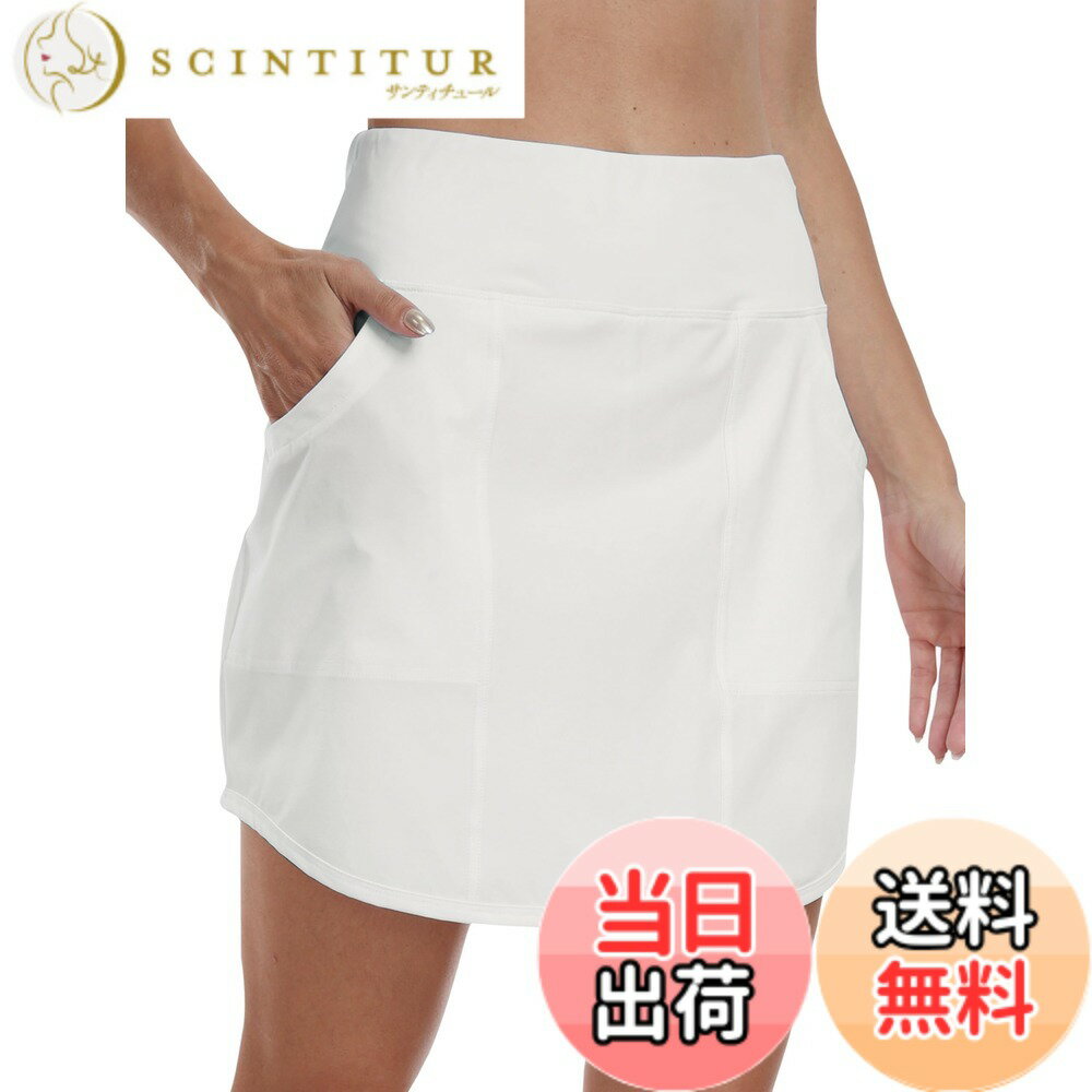 【送料無料】[YIRUIYA] ゴルフウェア スカート レディース スコート ゴルフ テニス インナーパンツ ポケット付き 軽量 通気性 吸汗速乾 スポーツ フィットネス トレーニング ランニング 色：ホワイト、サイズ：3L