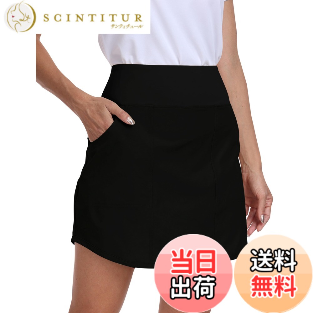 【送料無料】[YIRUIYA] ゴルフウェア スカート レディース スコート ゴルフ テニス インナーパンツ ポケット付き 軽量 通気性 吸汗速乾 スポーツ フィットネス トレーニング ランニング 色：ブラック、サイズ：3L