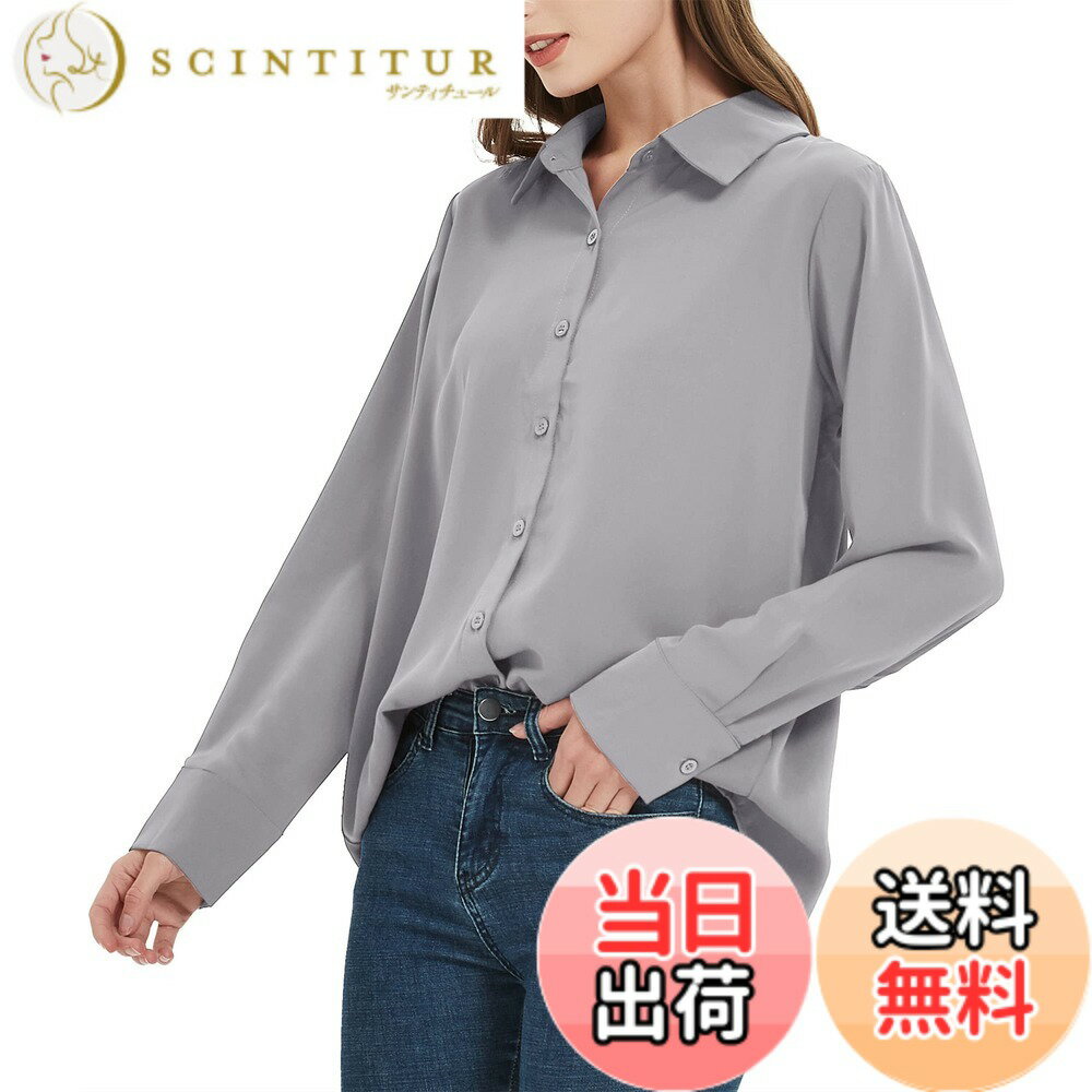 【送料無料】[SPRING SEAON] シャツ ブラウス レディース とろみワイシャツ ゆったり 大きいサイズ 長袖 ノーアイロン オフィス カジュアル ファッション 通勤 日常 高通気性 2S-4L 色：グレー、サイズ：4L