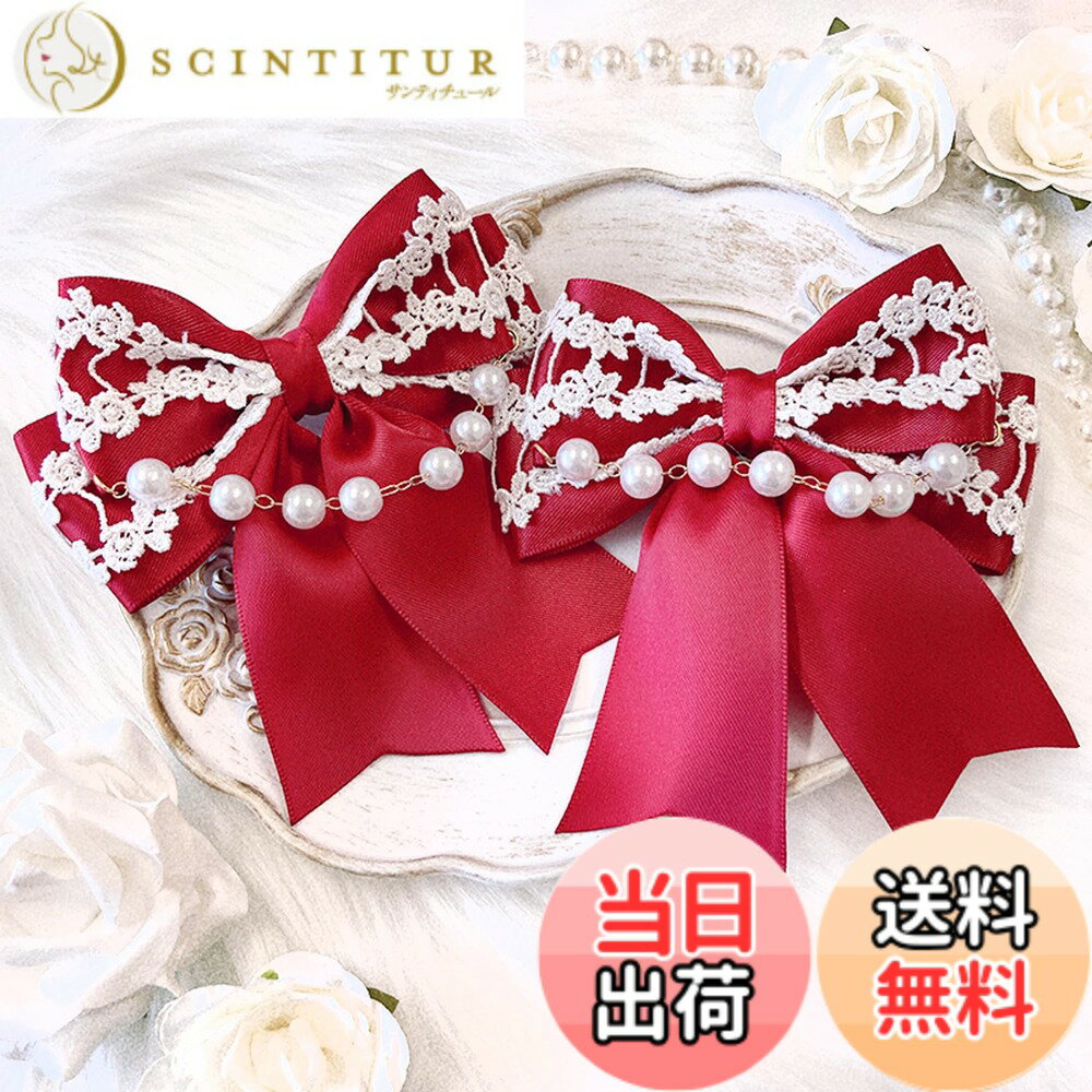 Hairpins - 【送料無料】リボンクリップ vol.5 2個セット 色：レッド