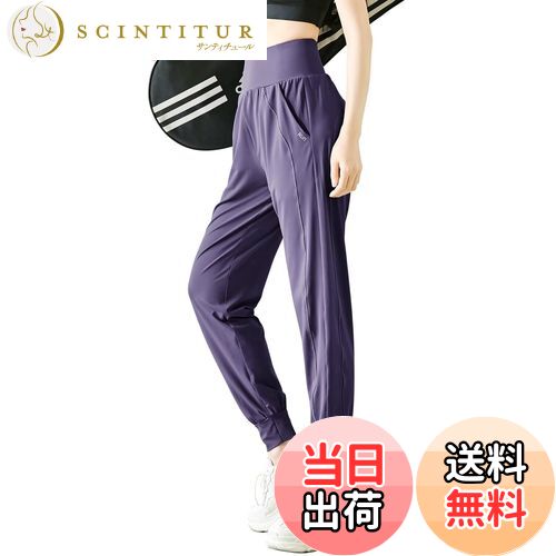 【送料無料】[Rovidorx] ヨガパンツ ジャージ レディース 下 ジョガーパンツ ランニングパンツ ゆったり ダンスパンツ ヨガウェア スポーツウェア トレーニングウェア ピラティス 美脚 速乾 色：パープル、サイズ：M