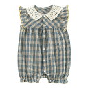 【送料無料】Baby nest ベビー服 ロンパース ノースリーブ カバーオール 綿100% 新生児服 後ろ開きタイプ 女の子 赤ちゃん服 出産祝い プレゼント 色:ギンガムチェック、サイズ:90