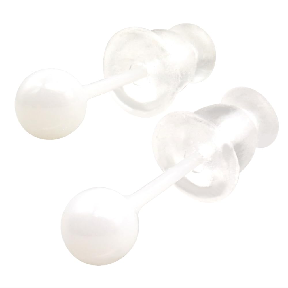 【送料無料】KARMAREY ピアス 金属アレルギー対応 セラミック 2個セット 両耳用 ファーストピアス セカンドピアス つけっぱなし メンズ レディース 4mm ボール 20G（0.8mm） 色：ホワイト、サイズ：ボール 4mm