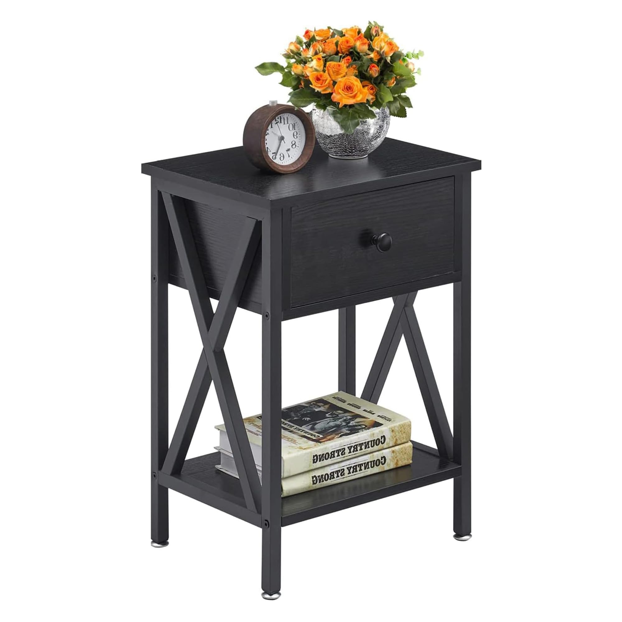 【送料無料】VECELO サイドテーブル ナイトテーブル ベッドサイドテーブル ソファ横 おしゃれ 色：ブラック、サイズ：1点