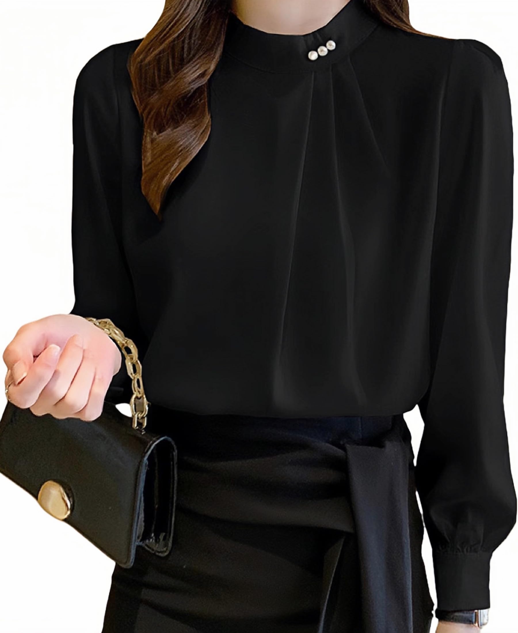 【送料無料】[Lalapala] シャツ ブラウス レディース 長袖 パール 立ち襟 ギャリー トップス 大人 可愛..