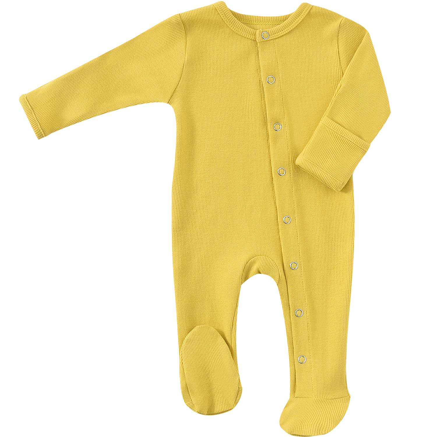 【送料無料】[KISBINI] ベビー服 ロンパース 長袖 カバーオール 綿 足つき パジャマ 新生児肌着 前開き 赤ちゃん 出産祝い プレゼント 春夏秋冬 キッズ 子供服 スナップボタン 男の子 女の子 3m 6m 9m 12m 色：イエロー、サイズ：80/12ヶ月