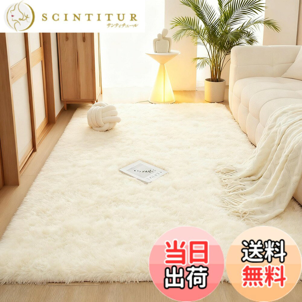 【送料無料】ラグマット カーペット ラグ 洗える シャギーラグ HOSUR 120x160cm 滑り止め付き 長方形 北欧 絨毯 低反発 ふわふわ 厚手 洗えるラグ オールシーズン(無地 アイボリー)