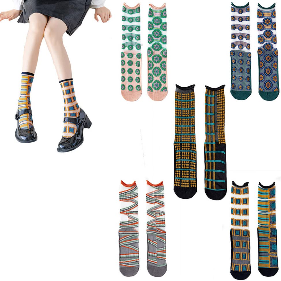 【送料無料】[WETURAST] 靴下 レディース シースルーソックス チュール 花柄 左右柄違う レース 刺繍 透明 薄手 女性用くつした かわいい お洒落 靴下 ソックス 春夏用 綿底 通気性 爽やか 防臭 蒸れない 通学通勤 5足混色セット