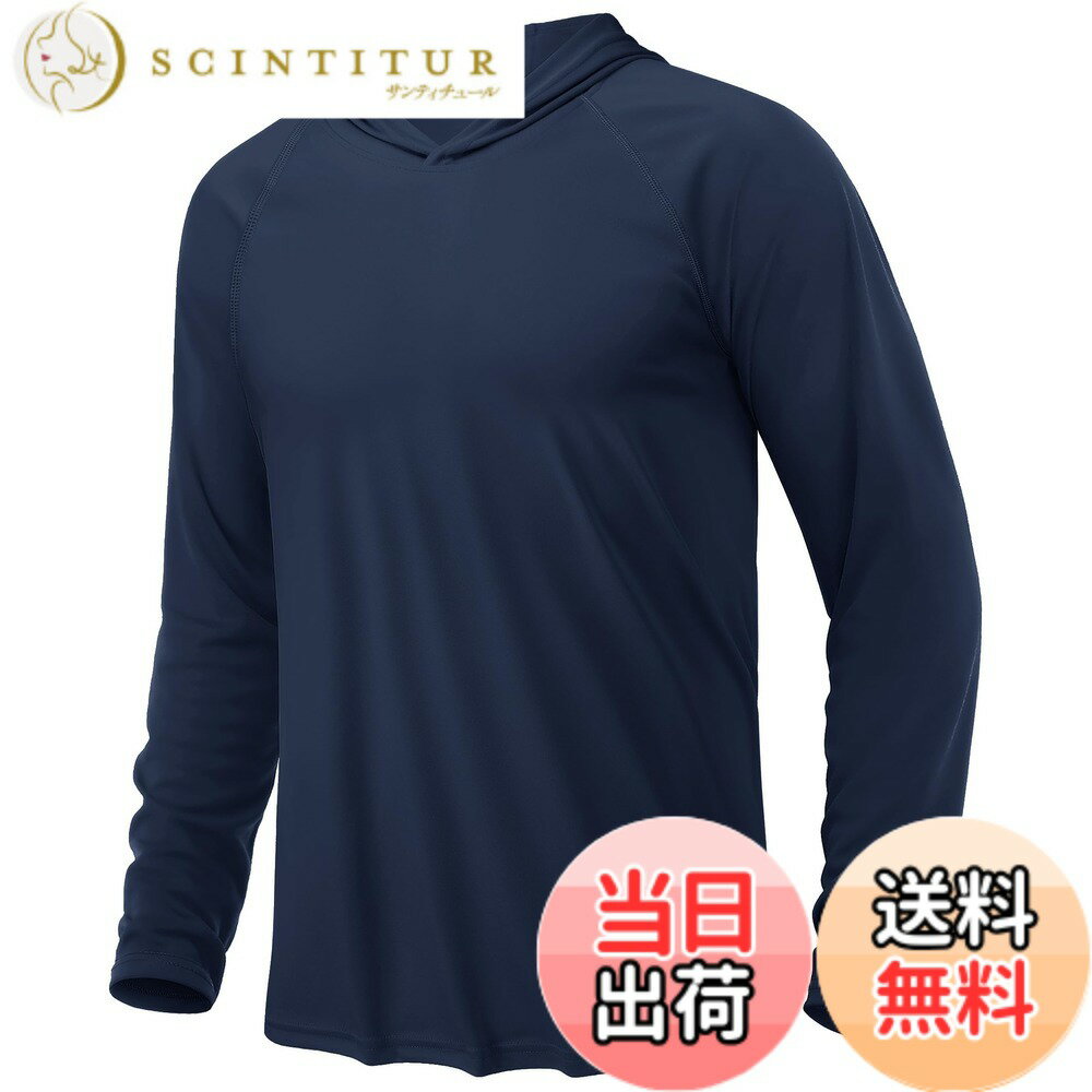 【送料無料】[KEFITEVD] 長袖tシャツ メンズ スポーツ uvカット パーカー 薄手 速乾 ラッシュガード 大きいサイズ 水着 体型カバー スポーツウェア 紫外線対策 釣り トレーニングウェア 春 ストレッチ ネイビー L