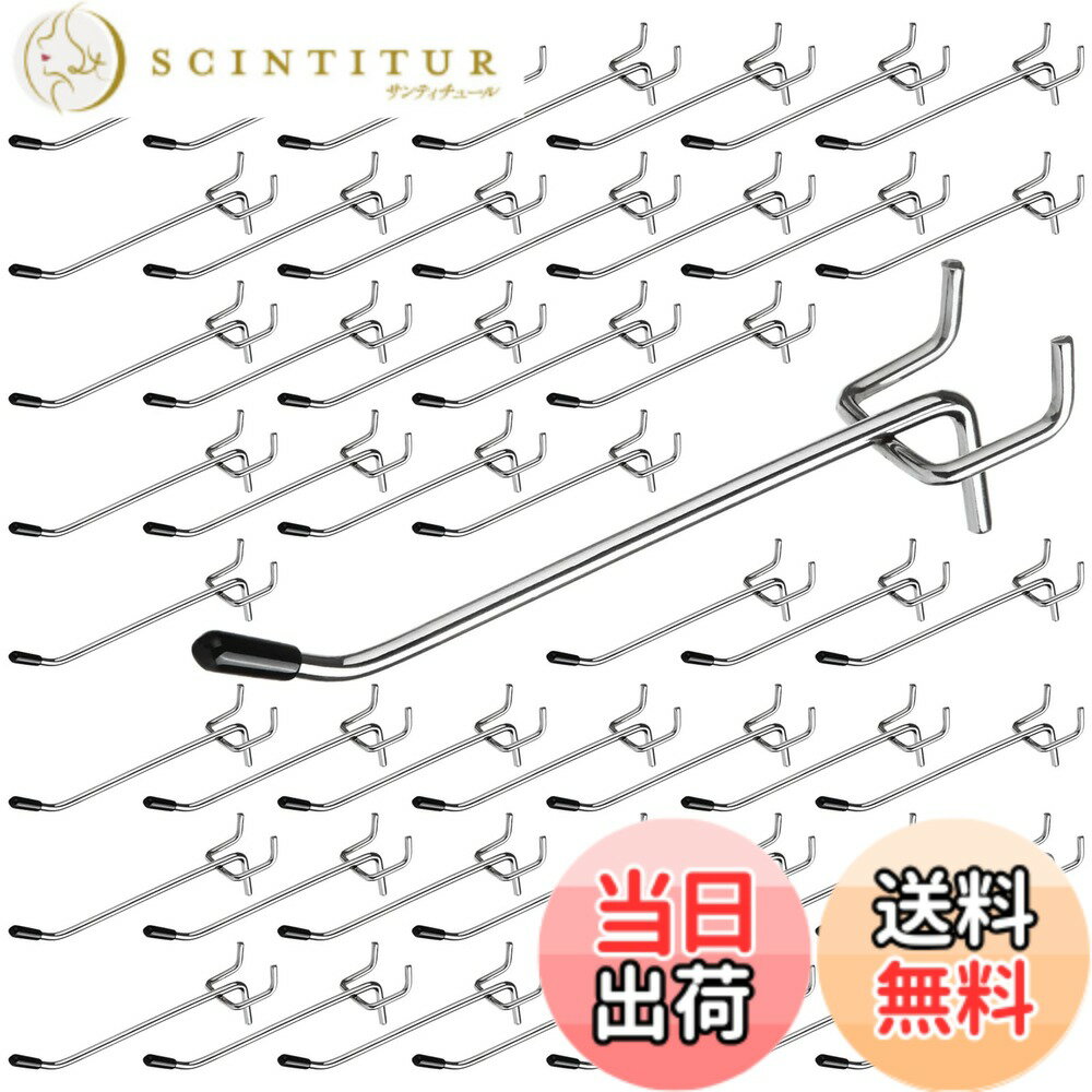 商品情報商品の説明10cm 有孔ボード フック セット T型 厚さ 5.5mm ボード 対応 穴 ピッチ 25mm 穴径 5mm 専用 固定 止め 金具 パンチングボード 穴あき ボード ペグボード マットシルバー (50本 セット) 厚さ5.5mmのボード対応T型フックセットです。 穴ピッチ25mm穴径5mm 厚さ5.5ミリまでの有孔ボードに適応します。 5.5mmボードはホームセンター等で一般的に販売されている有孔ボードです。 4mmの有孔ボードでも使用できます。 ボードのピッチ、厚みにご注意ください。 つや消しブラックのアイアン調フックでお部屋をおしゃれに。 黒色の塗装の一部が若干剥がれる場合もあります。主な仕様 「商品情報」 厚さ5.5mmのボード対応T型フックセットです。穴ピッチ25mm穴径5mm 厚さ5.5ミリまでの有孔ボードに適応します。5.5mmボードはホームセンター等で一般的に販売されている有孔ボードです。4mmの有孔ボードでも使用できます。ワイヤーの直径は3.5MM, 長さが10CMです。黒い3.5MMプラスチックヘッドを付属し、50枚セットです。「フック」*50 + [プラスチックスリーブ] *50です。「優れる材質」 このパンチングボード用フックは優れるスチールを採用して一体成型に製造しております。環境にやさしく、耐用性が優れて、頑丈で更に表面に電気めっきで作っており、錆びなく、汚れにくいです。「抜群な耐重力」 表面に電気めっきして、錆びにくくて、耐用性が抜群です。更に過度の耐荷重によるフックの変形も防止でき、安心に使用できます。「滑り止め効果」 ペグボードにフックは独特な設計を使って、品物が滑らないように斜めした端を設計して、地震、台風の天気でも、軽く揺れてもものが落ちません。「様々なところに適用」 このペグボード フックはガレージ、ワークショップ、地下室、小屋、キッチンなどさまざまな吊り下げ用途向けです。例えば：商品陳列、展覧会、工芸品、小売商品などです。更にスーパー、コンビニエンスストアなどの場所で幅広く応用できます。私たちはお客様にもっと楽しい買い物体験を与えるために、ご購入後の商品に何かご質問があれば、御遠慮なく、お問い合わせください。私たちは24時間以内に返信し、問題商品に対しては、返品サービスを提供いたします。