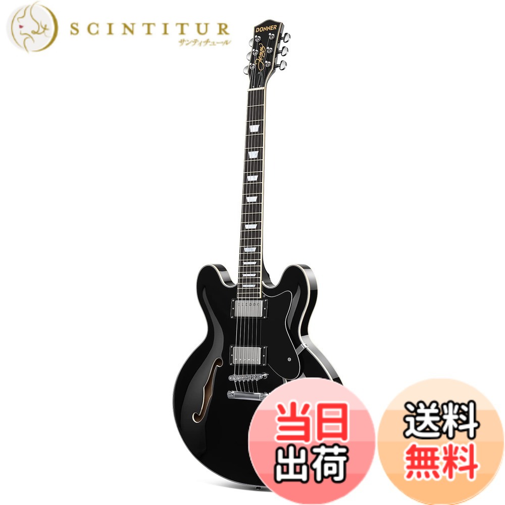 【送料無料】Donner セミアコギター エレキギター セミアコースティックギター セミホロウボディ ダブルカッタウェイ Jazz Electric Guitar with Semi-Hollow Body ブラック DJP-1000D