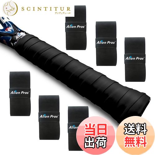 【送料無料】Alien Pros テニスラケットグリップテープ（6グリップ）− プレカット、ドライタイプのテニスグリップ − テニスオーバーグリップテープ、テニスラケット − ラケットに巻いて、高性能にしましょう（6グリップ,ブラック）
