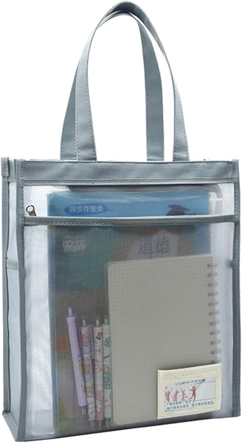 【送料無料】[Lyyxjsltd] ファイルバッグ A4サイズ a4 ケース ファイルケース 透明 メッシュ トートバッグ 軽量 自立 ジッパー式 21cm高ストラップ 両側ポケット 書類ケース 2層 (グレー, A4縦型)