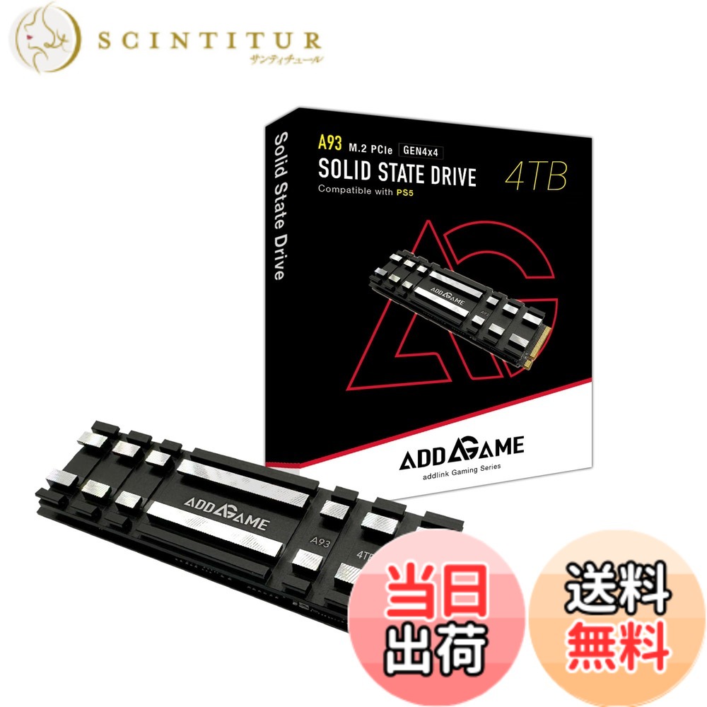 addlink 台湾製 Addgame A93 4TB 新型PS5 / PS5動作確認済み M.2 2280 内蔵 PCIe 4.0 NVMe SSD ヒートシンク 一体型- TLC DRAMレス Gen4X4 SSD 読込速度 7400 MB/秒 メーカー5年