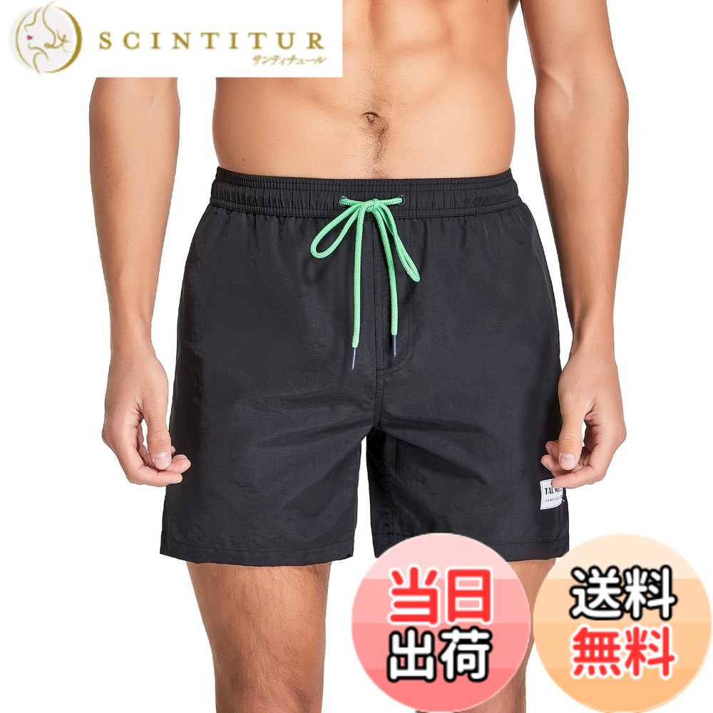 【送料無料】[Yotonna] ヨトンナ 海水パンツ 水着 サーフパンツ メンズ 海パン [水陸両用・吸水速乾] トランクス 短パン ボードショーツ ビーチパンツ スイムウェア 無地 おしゃれ メッシュインナー付き 大きいサイズ 1301 (Mサイズ・ブラック)
