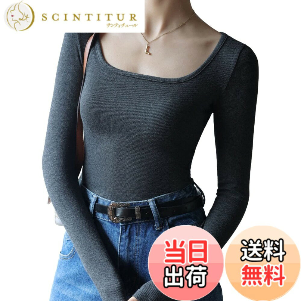 【送料無料】AUSKYTシャツ レディース トップス 長袖 インナー タイト 胸元 Uネッ...
