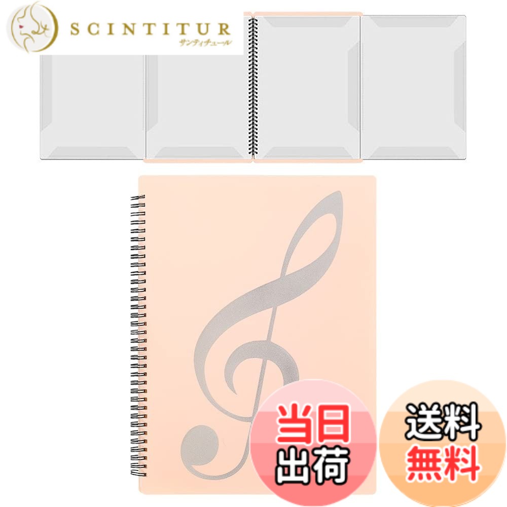 【送料無料】楽譜ファイル 4ページ展開 A4サイズ 10枚で40面収納 譜面 作曲 レッスン ファイル 5色 書き込みできる 反射しない 見開き ピアノ 電子ピアノ アクセサリー (ピンク)