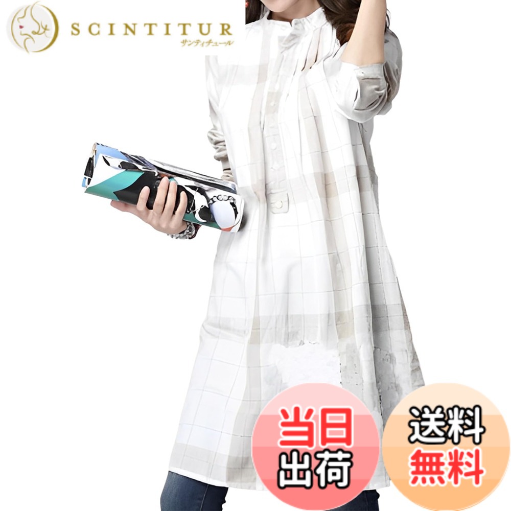 Tunics - 【送料無料】[BLANK BLANC] チェック シャツ ワンピース レディース きれいめコーデ 一枚コーデ 動きやすいワンピ 重ね着 ボリューム袖 抜け感 xl ホワイト 5S-B03-WHXL