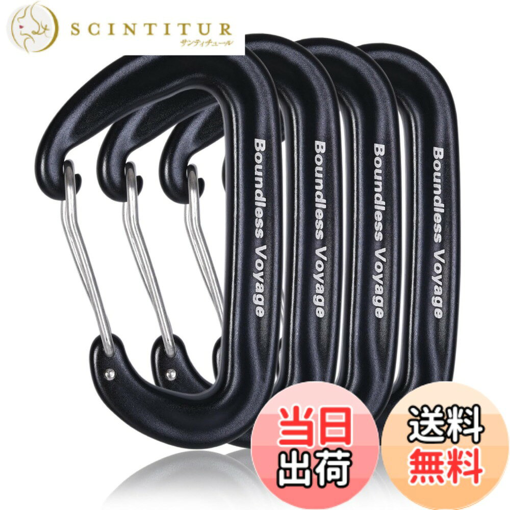 Boundless Voyage カラビナ 登山用 高強度 12kN 小型 Dリング 7075アルミニウム合金 超軽量 ハンモック クライミング レスキュー アウトドア用品 全3色(Blkx4) BV1026
