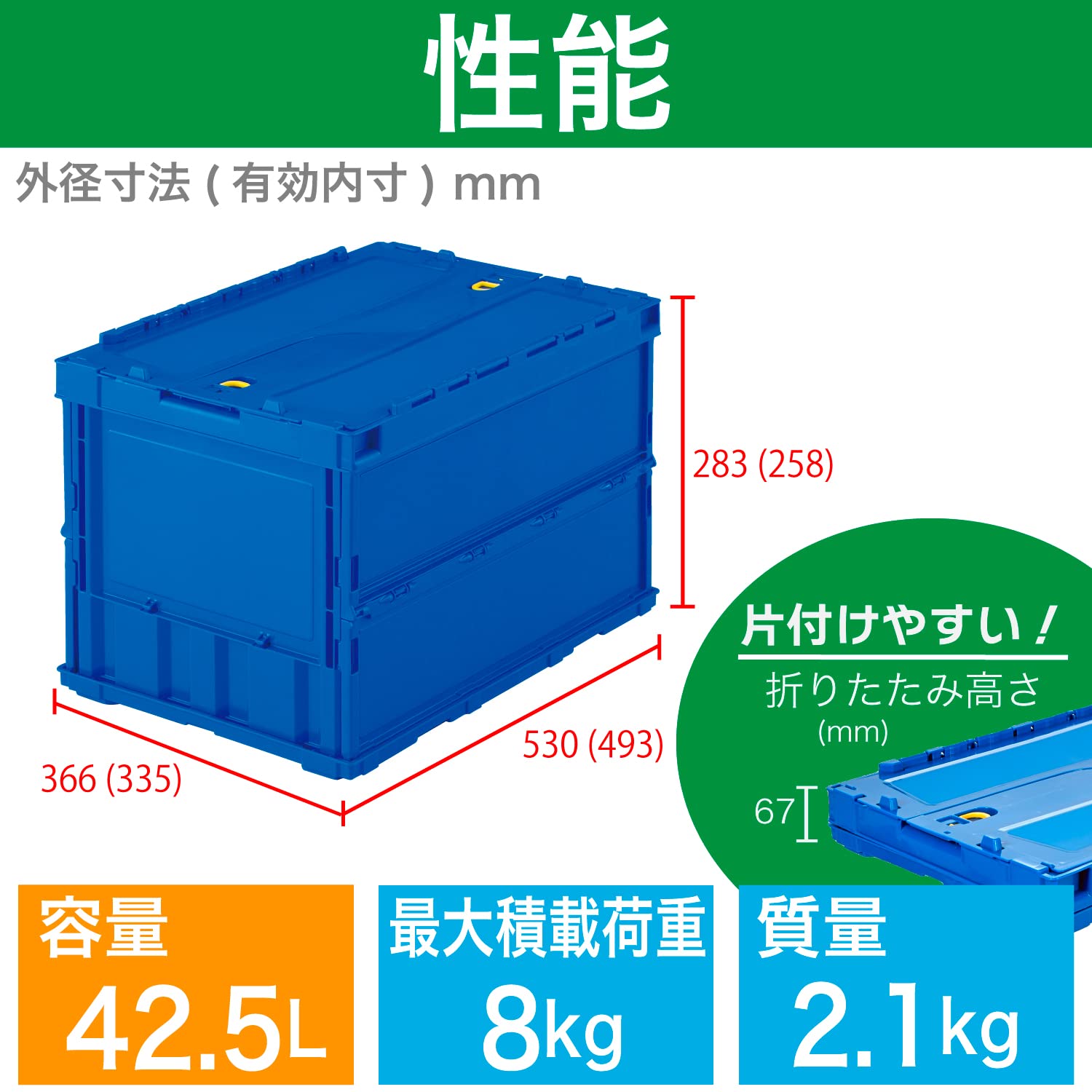 【送料無料】トラスコ中山(TRUSCO) 薄型折りたたみコンテナ 40Lロックフタ付 ダー...