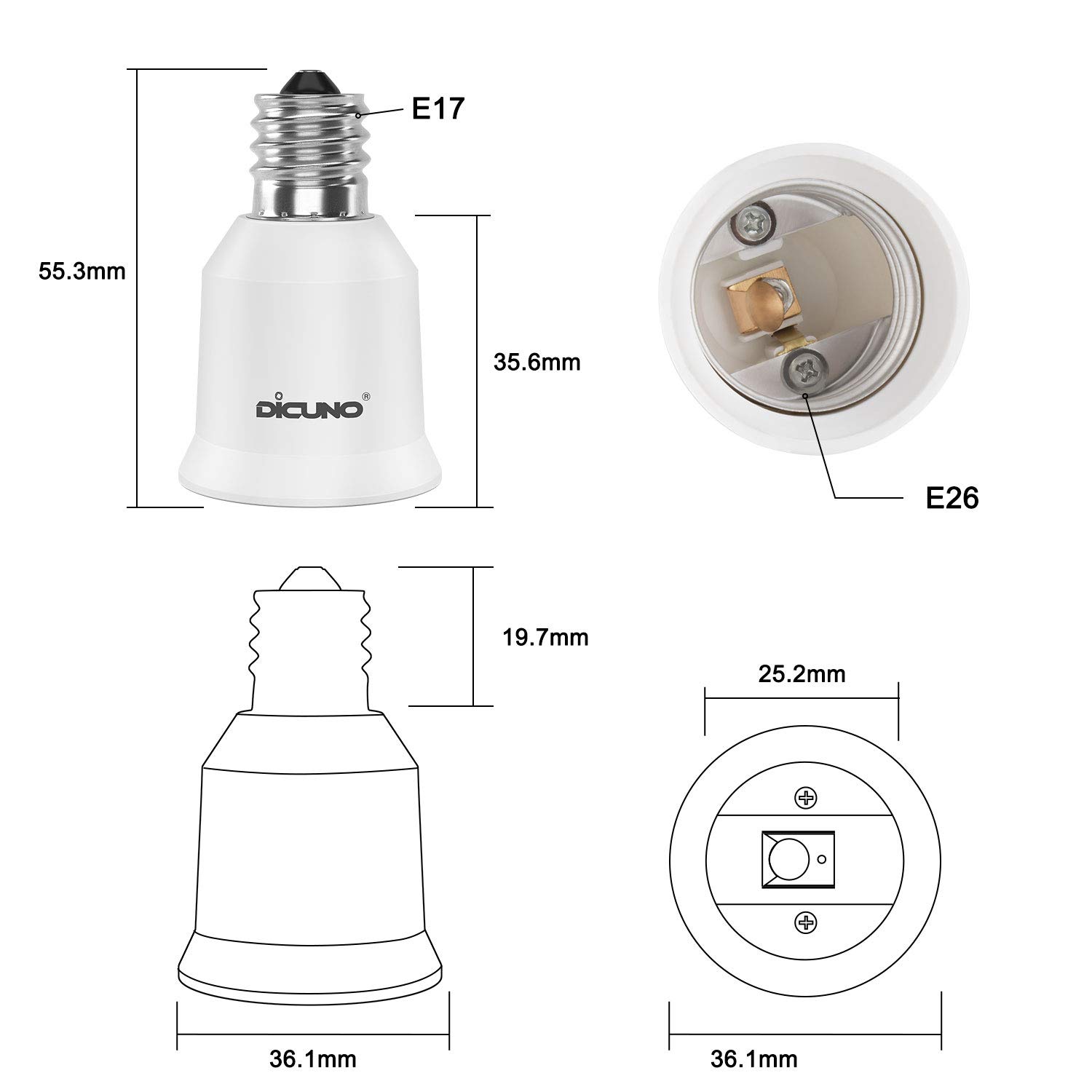 【送料無料】DiCUNO E17-E26 口金変換アダプター 電球ソケット 最大仕事率200W 200...