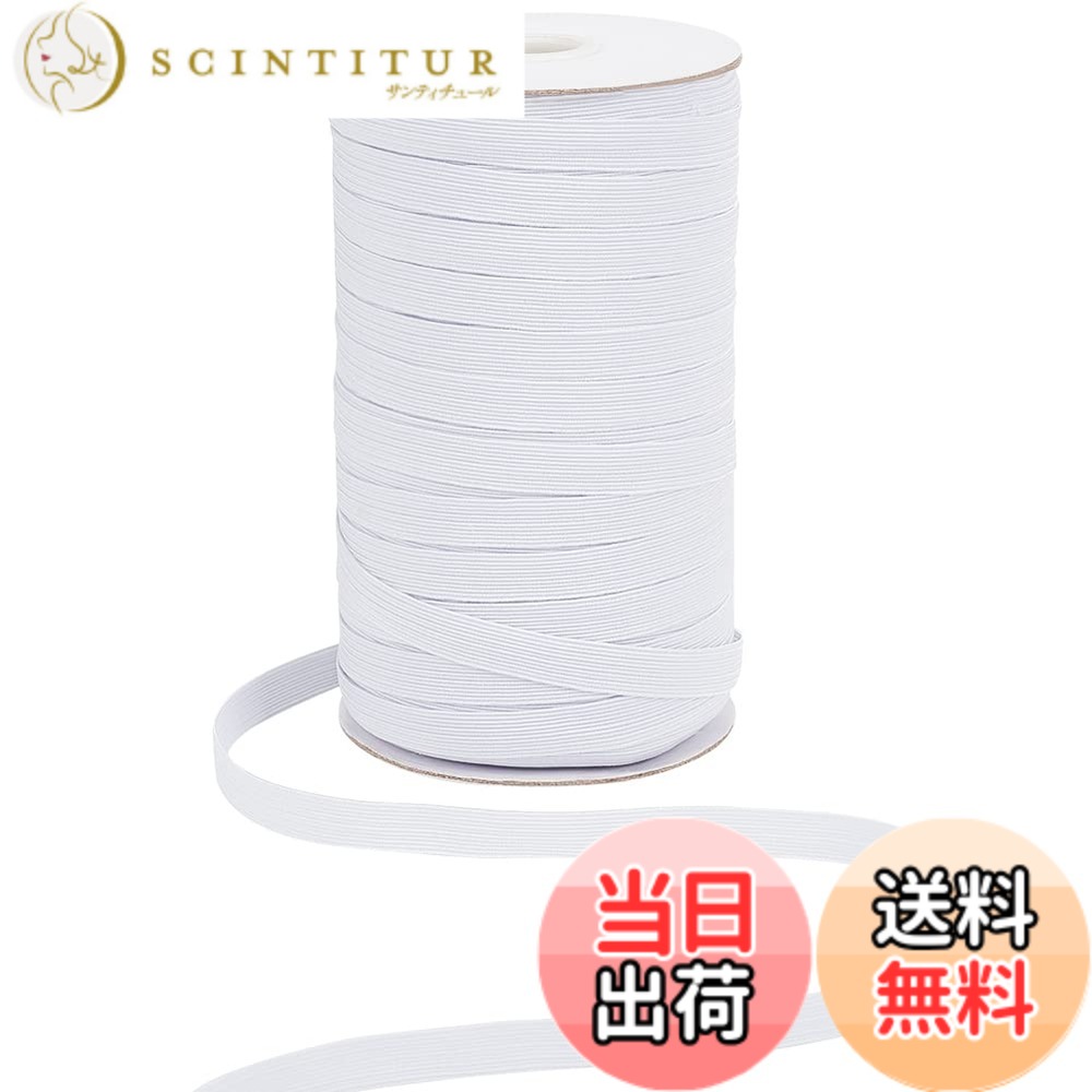 Hair Rubber Band - 【送料無料】PH PandaHall 約100ヤード 平ゴム 幅10mm 織りゴム ポリエステル製 弾性バンド 編みタイプ 伸縮可能 ストレッチバンド 弾力コード 裁縫材料 手作り素材 手芸用品 ホワイト