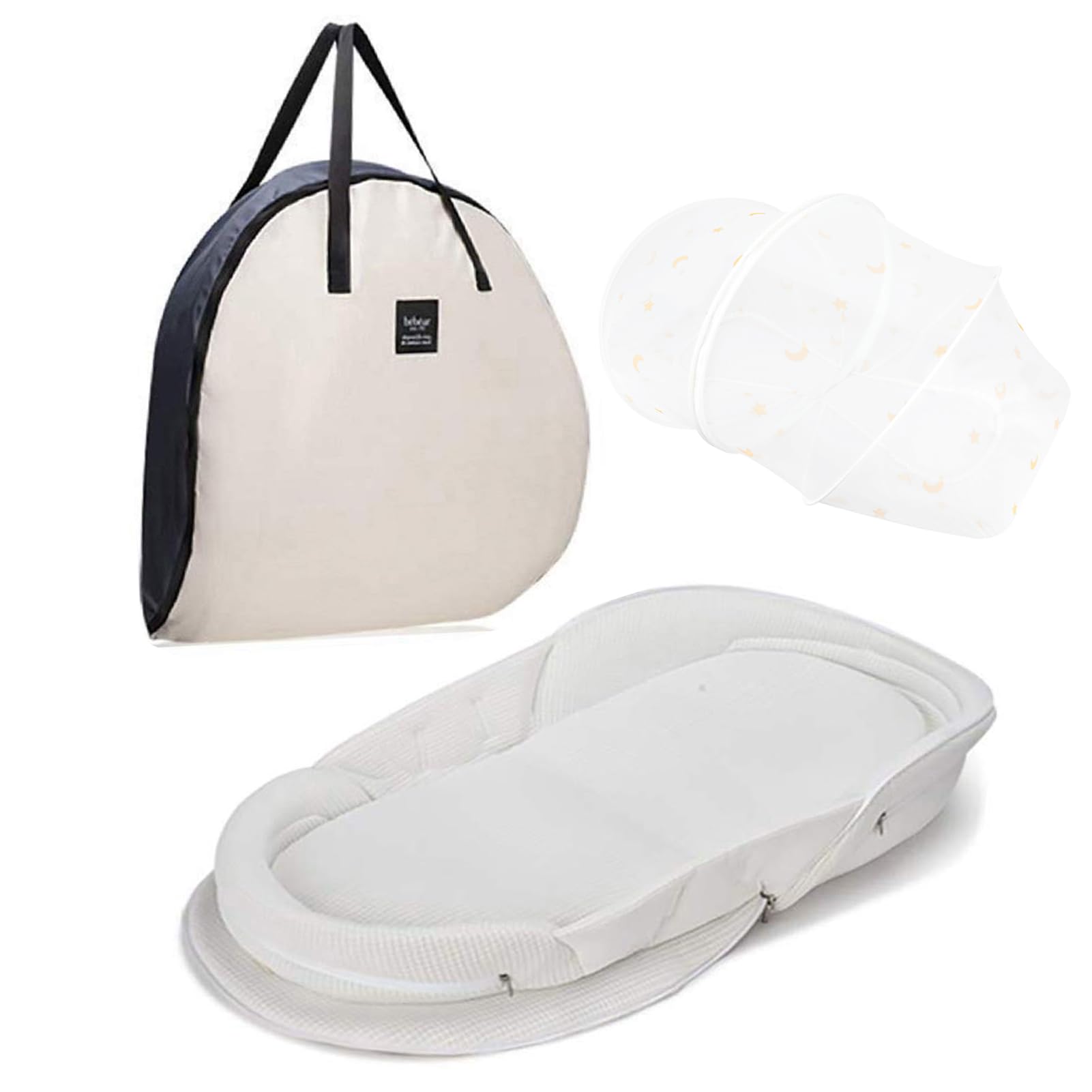 【送料無料】【ベビーアムール】 Bebamour ベビーベッド 折りたたみ式 ベッドインベッド 添い寝 簡易ベッド 新生児 携帯型ベビーベッド 通気性 高さ調整可 機械洗い(白)
