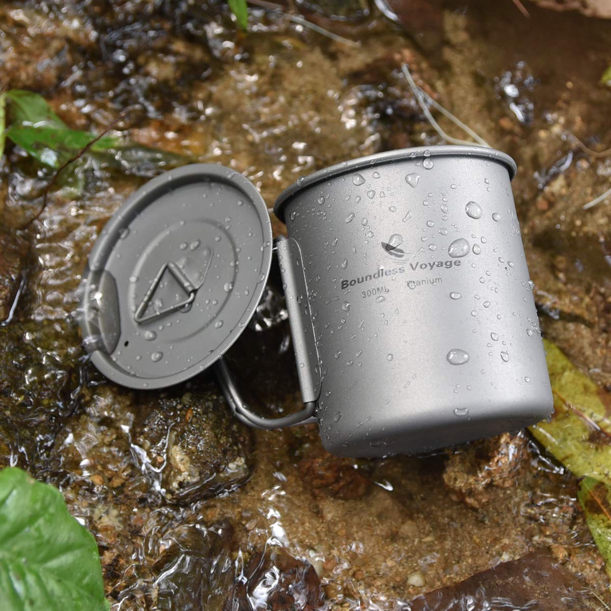 【送料無料】Boundless Voyage チタンマグカップ シングルマグ 300ml 蓋付き 軽量 ...