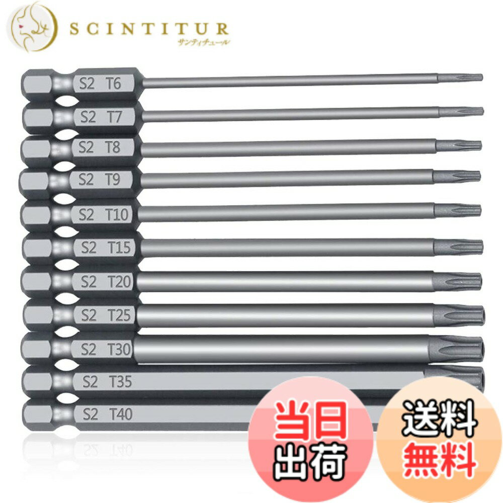SeonFook 11本組 100mm トルクスドライバー T6-T40 トルクスビット 6.35六角シャンク S2鋼ドライバービット 磁気 トルクス星ネジ用ビットセット 六角ビット