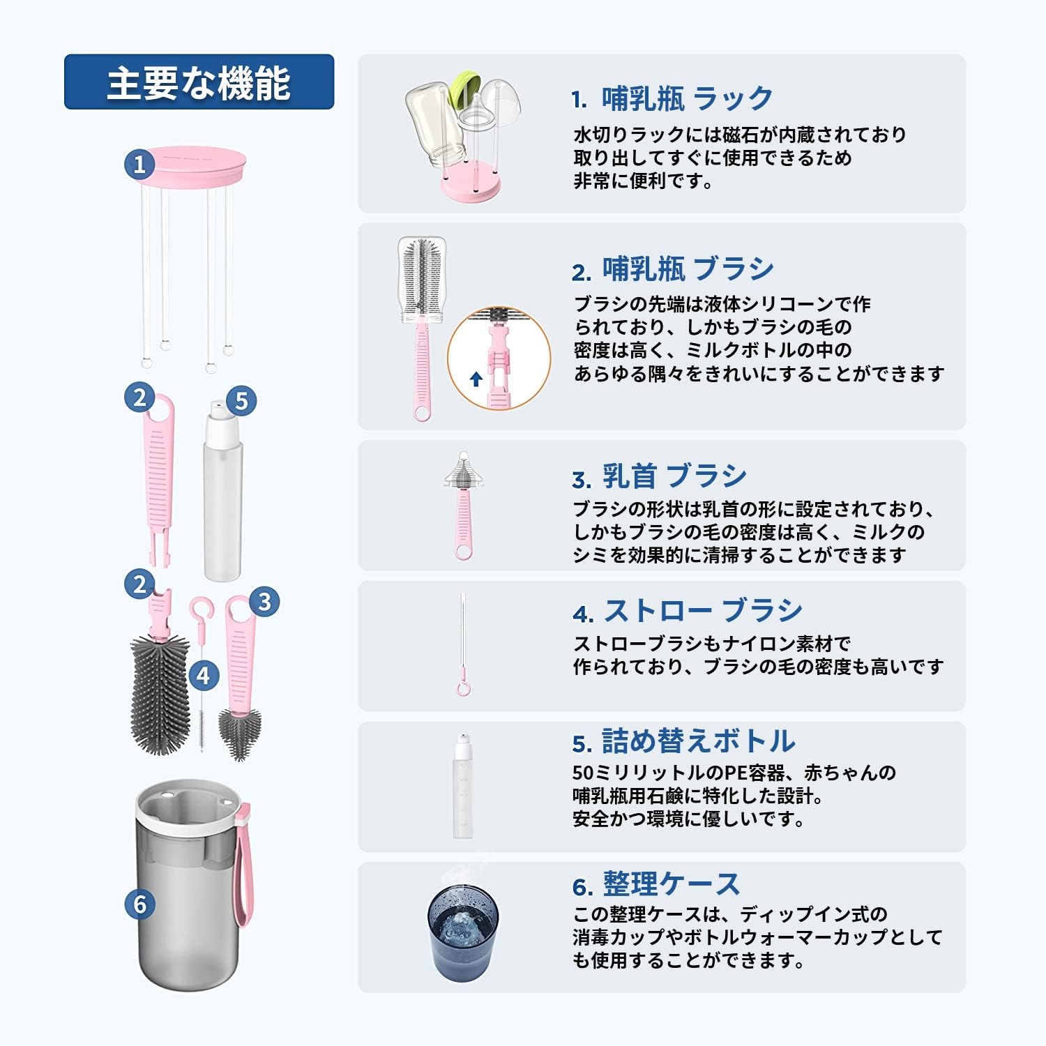 【送料無料】AiGouGou トラベルボトル 哺乳瓶 ブラシ 乾燥スタンド 哺乳瓶 スポンジ ストロー ブラシ 乳首 ブラシ 哺乳瓶 ラック 哺乳瓶 スタンドなど付き 哺乳瓶用 洗剤 で 消毒 できます 哺乳瓶洗い 便利な収納 体積が小さい お手入れ簡単 持ち運び便利 旅行 ホテル に scintitur-10907895 サンティチュール サンプル画像3