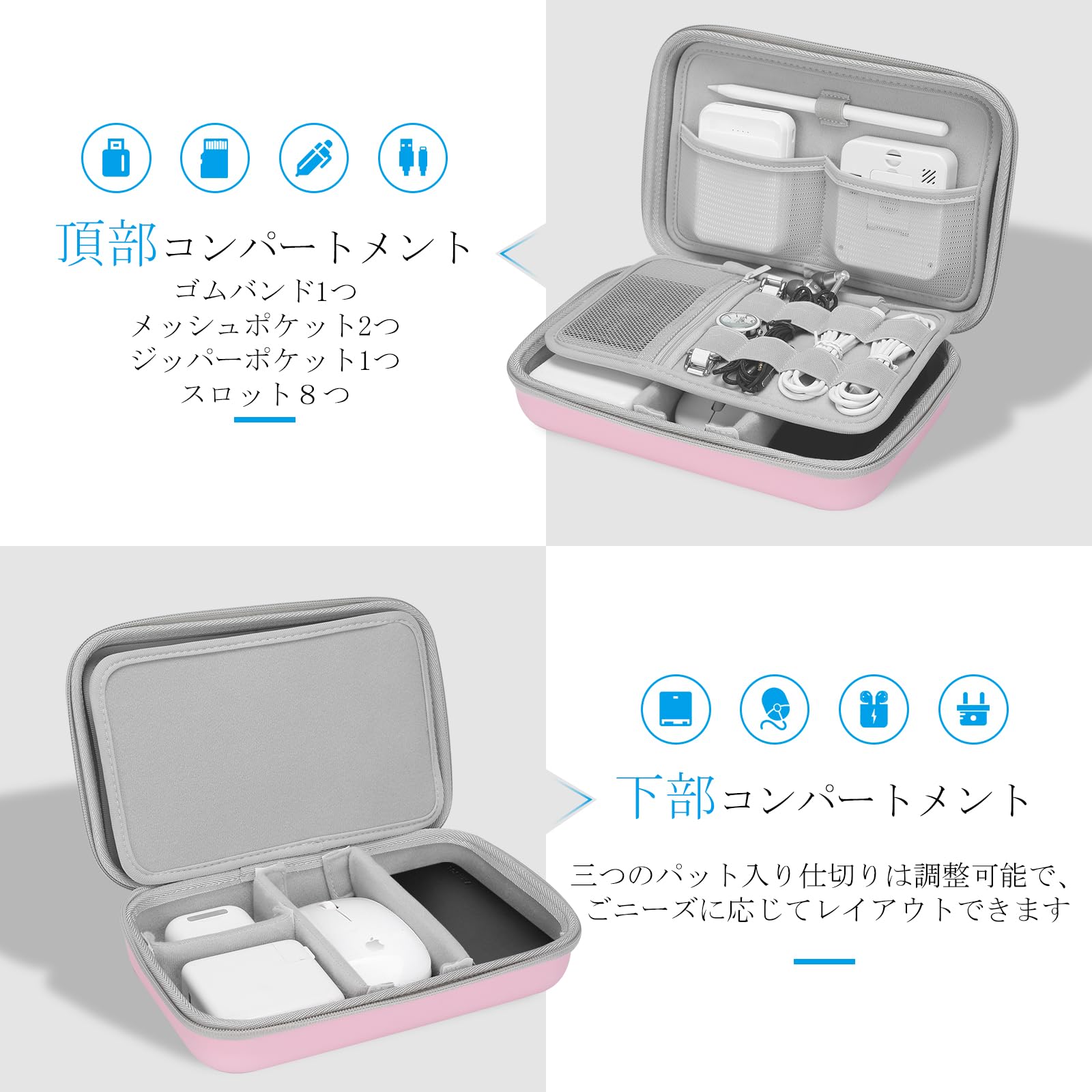 【送料無料】ProCase ガジェットポーチ、防水性のあるEVA材、大容量、3層仕組み MacBook アダプタ・ Magic Mouse 2・ USB Flash Disk・SD収納、スマホ・タブレット充電・ケーブルの小物入れ、PC周辺アクセサリーの整理バッグ− ローズゴールド scintitur-10912706 サンティチュール サンプル画像3