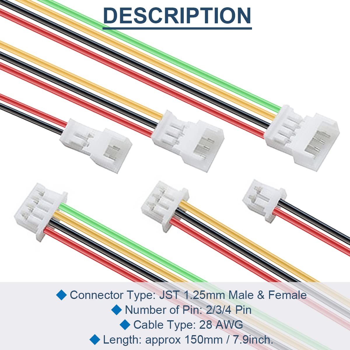 【送料無料】DAOKAI 10ペア 26AWG JST 1.25mm 2/3/4ピンコネクター メス&オスプラ...