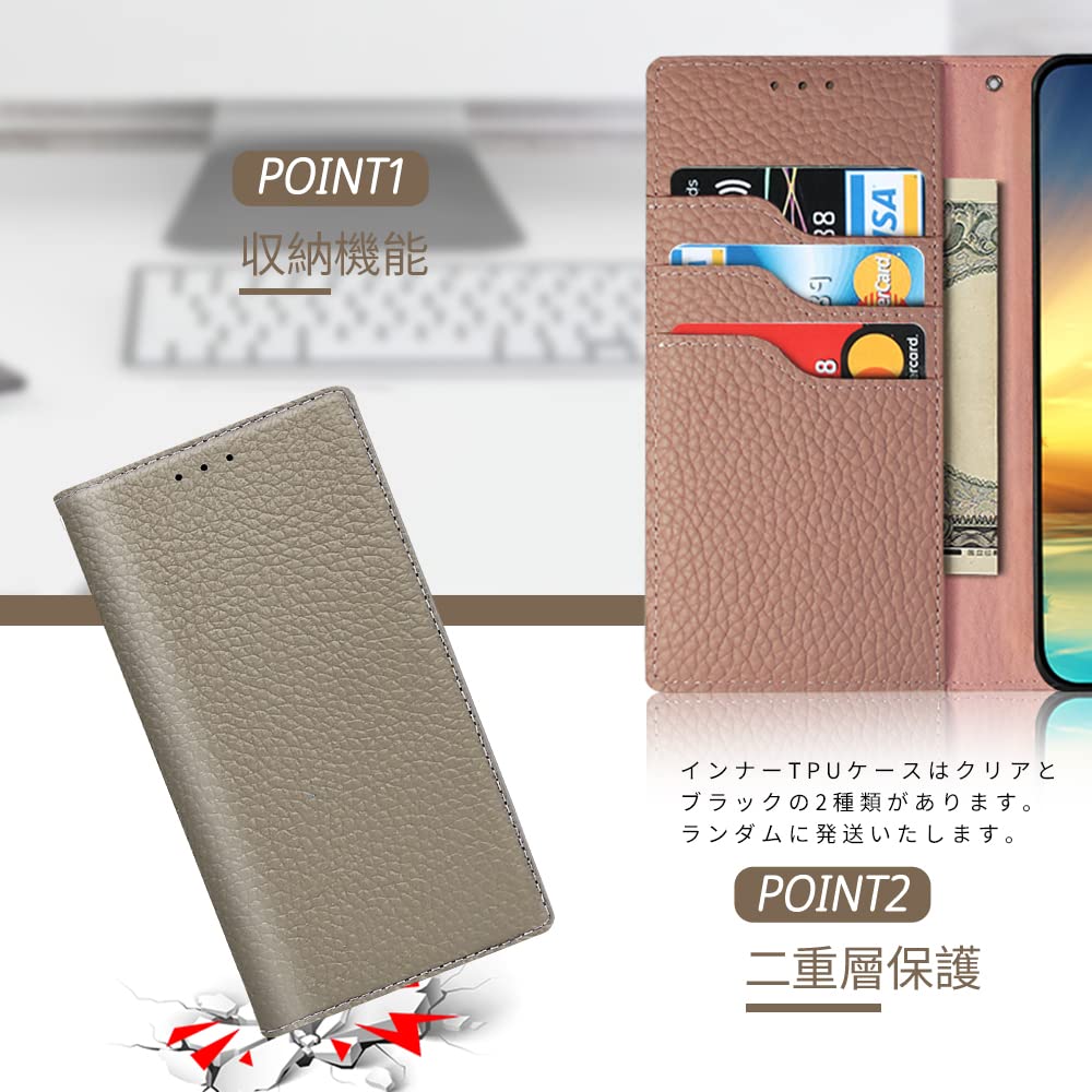 【送料無料】TENSIK iPhone14 用の ケース 手帳型 アイフォン14 用の ケース 高級牛本革 いPhone14 用の スマホケース マグネット式 携帯カバー 財布型レザー 手帳型カバー本革 スタンド機能 カードポケッ ストラップ付き トギフトボックス付き グレーxピンク scintitur-10926242 サンティチュール サンプル画像3