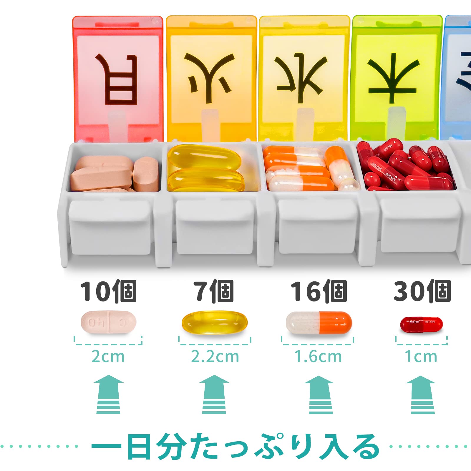 【送料無料】Fullicon ピルケース 1週間 1日1回 ワンタッチ 大きい 薬ケース サプリメントケース サプリケース 薬入れ くすり整理 「Flipo L(フリポL)」(虹) scintitur-10080592 サンティチュール サンプル画像3