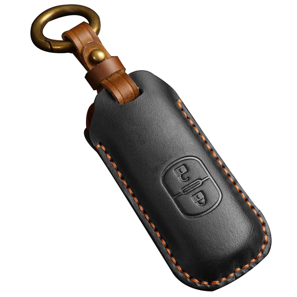 【送料無料】[Kinotaka] マツダ車用 スマートキーケース 本革製 CX5 CX4 CX3 CX7 CX8 CX9 RX8 MPV アクセラ スポーツ アテンザ セダンワゴン 新型デミオ(demio) 2ボタン レザー キーホルダー (ブラック)