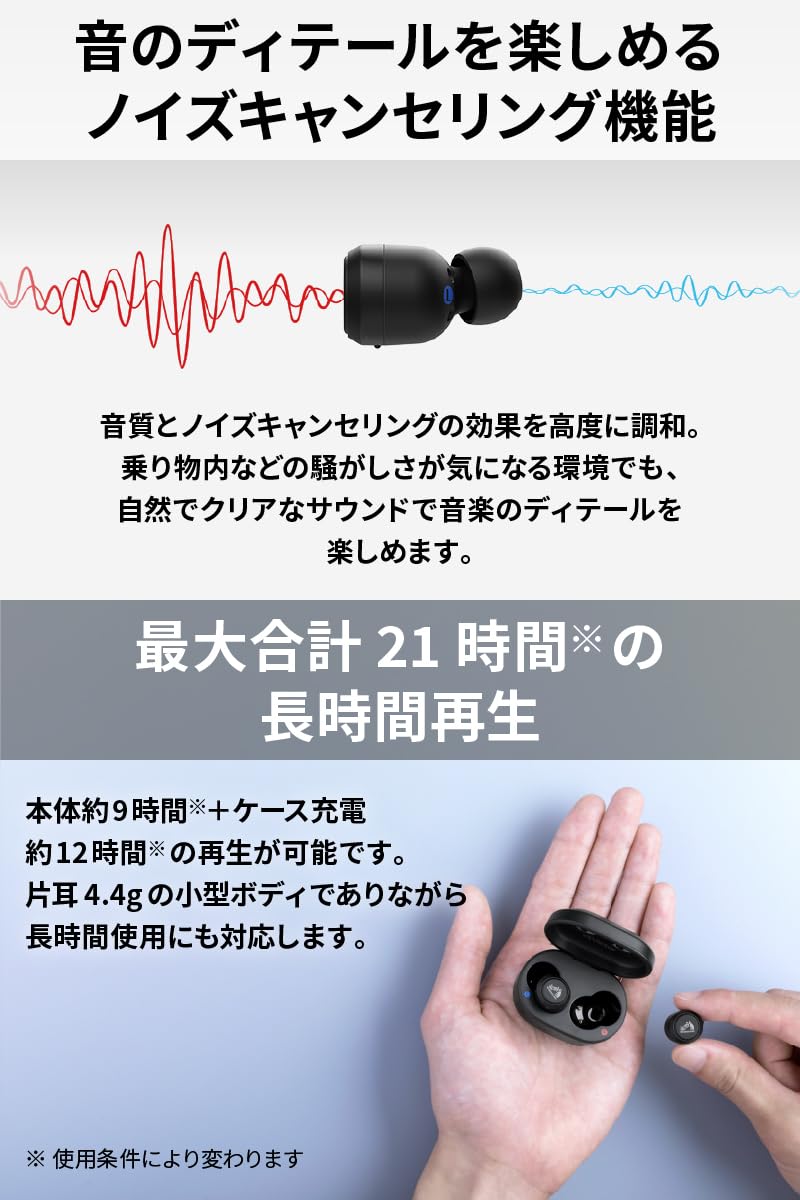 【送料無料】JVCケンウッド Victor HA-FX150T-BA ステッカー付 ワイヤレスイヤホン Bluetooth ノイズキャンセリング 外音取り込み 防水 低遅延 マイク付き 本体質量4.4g（片耳）最大21時間再生 Bluetooth Ver5.2対応 HA-FX150T ブラック scintitur-10205187 サンティチュール サンプル画像3