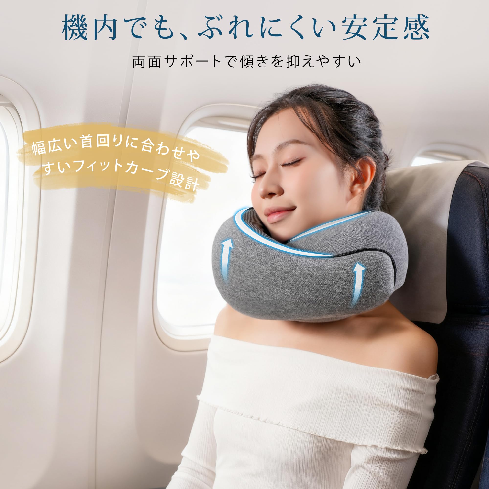 【送料無料】Melvint ネックピロー 低反発 首枕 飛行機 U型 携帯枕 コンパクト 枕 カバー洗濯可 持ち運び便利 エアー枕 旅行 便利グッズ 車 夜行深夜バス 新幹線 ソファ 椅子 旅行 お昼寝 仮眠 防災用 グレー scintitur-10954756 サンティチュール サンプル画像3