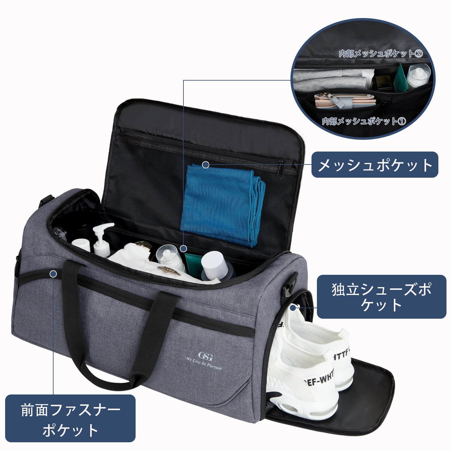 【送料無料】【GSG】ボストンバッグ ゴルフ メンズ 旅行 大容量 スポーツバッグ シューズ収納付き ジム カバン トラベルバッグ 修学 おしゃれ 人気 乾湿分離 4WAY 男女兼用 アウトドア 機内持込 グレー 22062-50L scintitur-10956287 サンティチュール サンプル画像3
