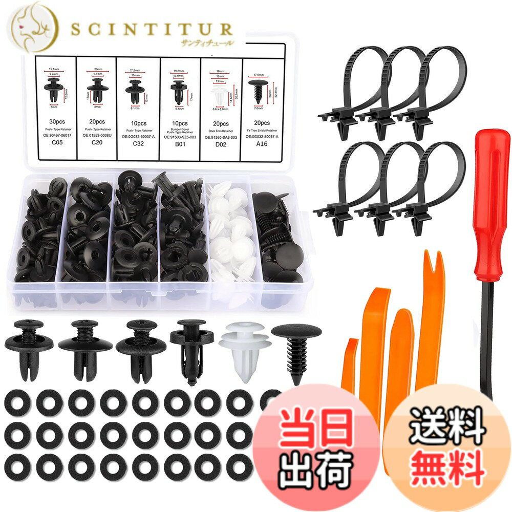 【送料無料】xuanli NEW汎用自動車用プッシュリベットセット トヨタ/日産/ダイハツ対応 プラスチック製トリム・内張りクリップ 100個＋取り外し工具付 (6種類)