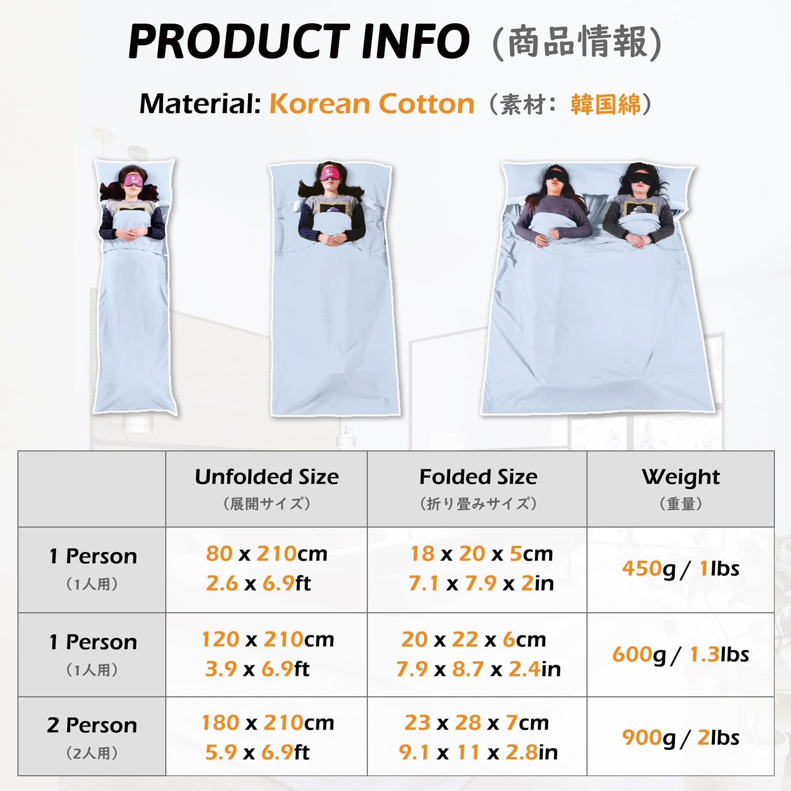 【送料無料】TRIWONDER インナーシュラフ 寝袋 インナーシーツ シュラフ インナー シュラフカバー トラベルシーツ キャンプ アウトドア ホテル用 車中泊 布団 登山 山小屋泊 防災用品 旅行 地震災害対策 封筒型 軽量 丸洗い可能 収納バッグ付き (L - 180x210 cm, ライト scintitur-10297668 サンティチュール サンプル画像2