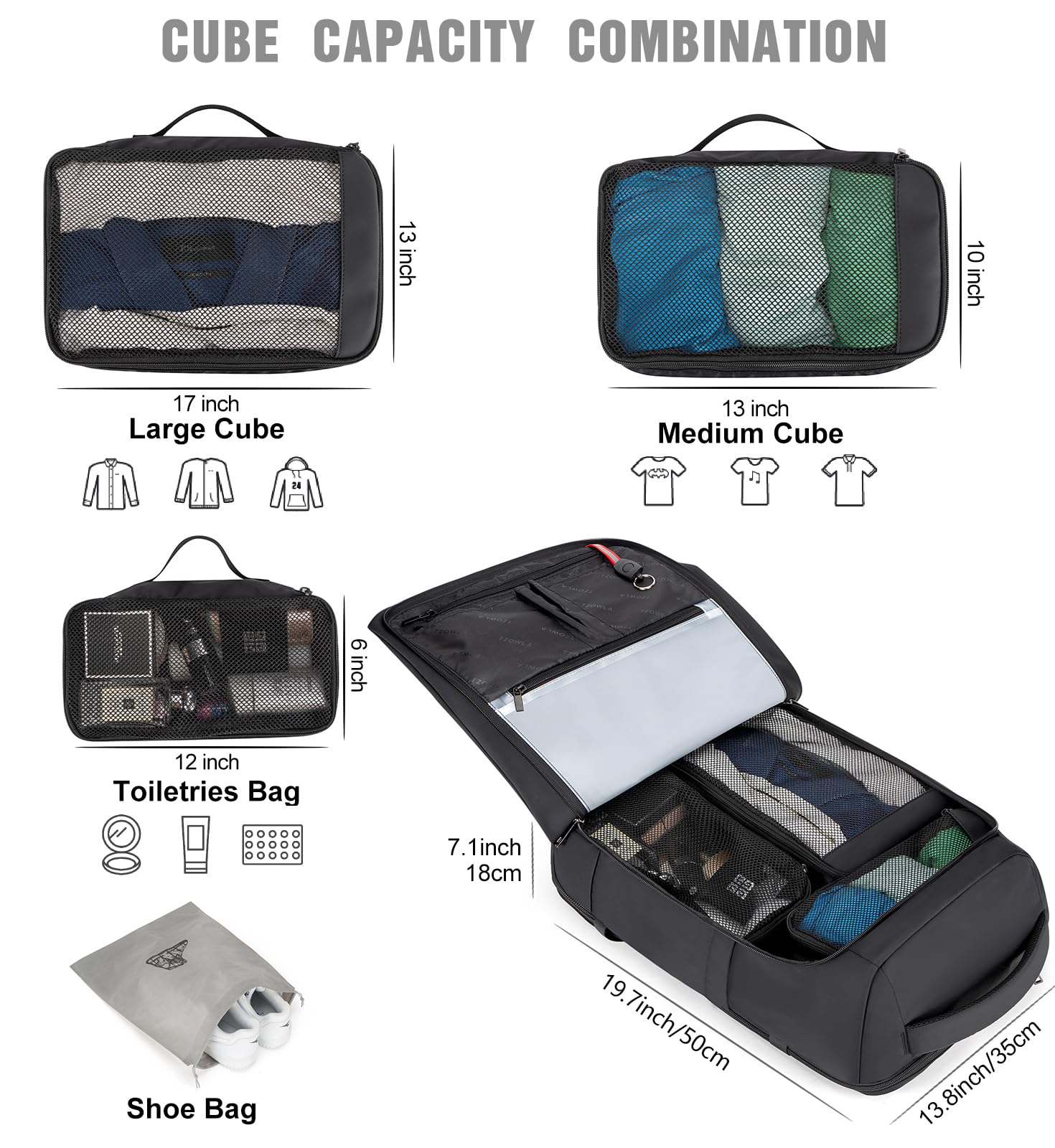 【送料無料】[Tzowla] 40L 旅行用ラップトップバックパック 機内持ち込み可 大容量 盗難防止 USBポート付き ビジネス デイパック トラベルバッグ メンズ レディース 17.3インチ - 撥水 - ブラック scintitur-10076203 サンティチュール サンプル画像2