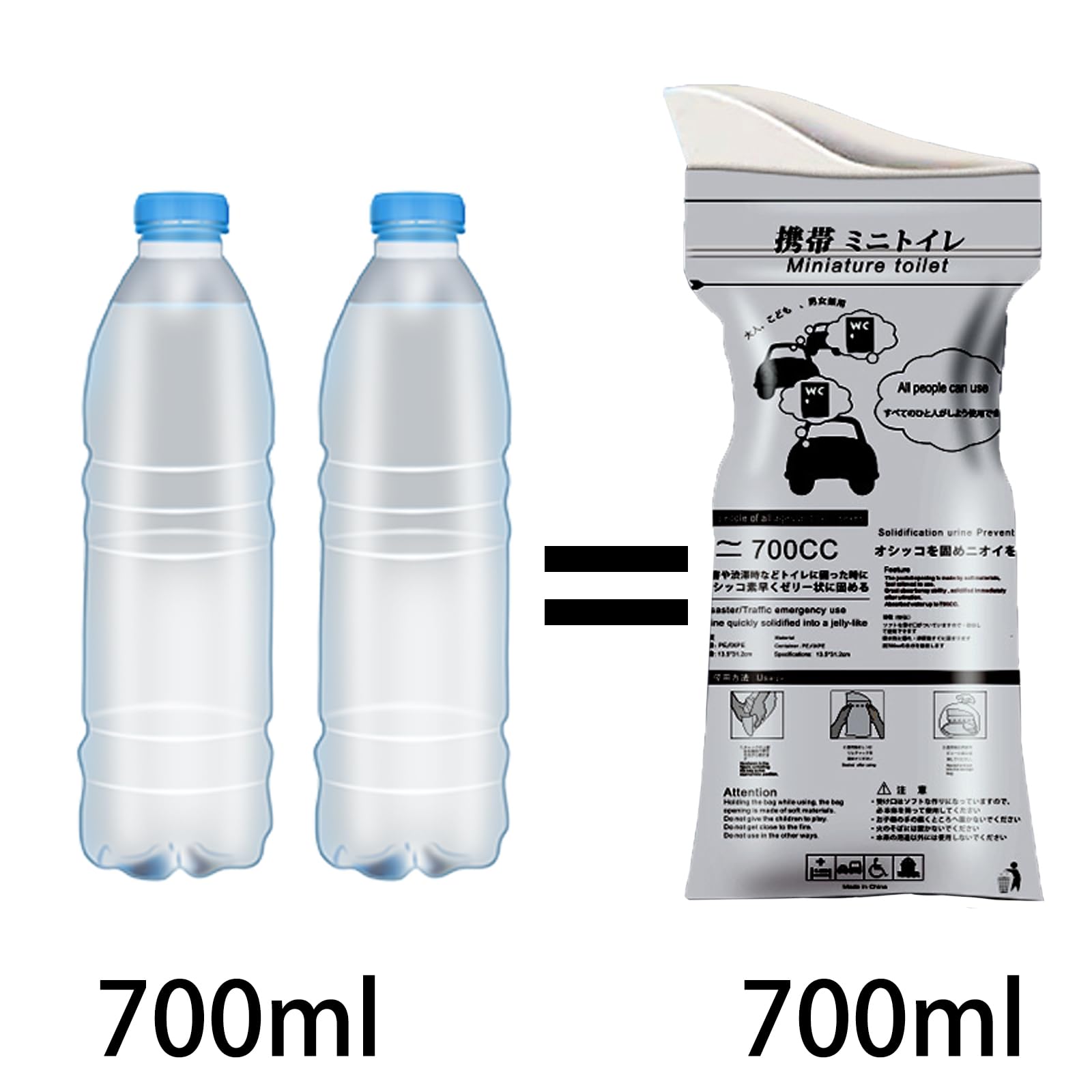 【送料無料】ALLVD 簡易トイレ いつでもどこでも 除菌 消臭 非常用トイレ 渋滞 介護 防災グッズ 登山 災害 緊急 アウトドア キャンプ 車 車内泊 避難所 男女兼用 700cc 、携帯に便利 （8個入り） scintitur-10961656 サンティチュール サンプル画像3