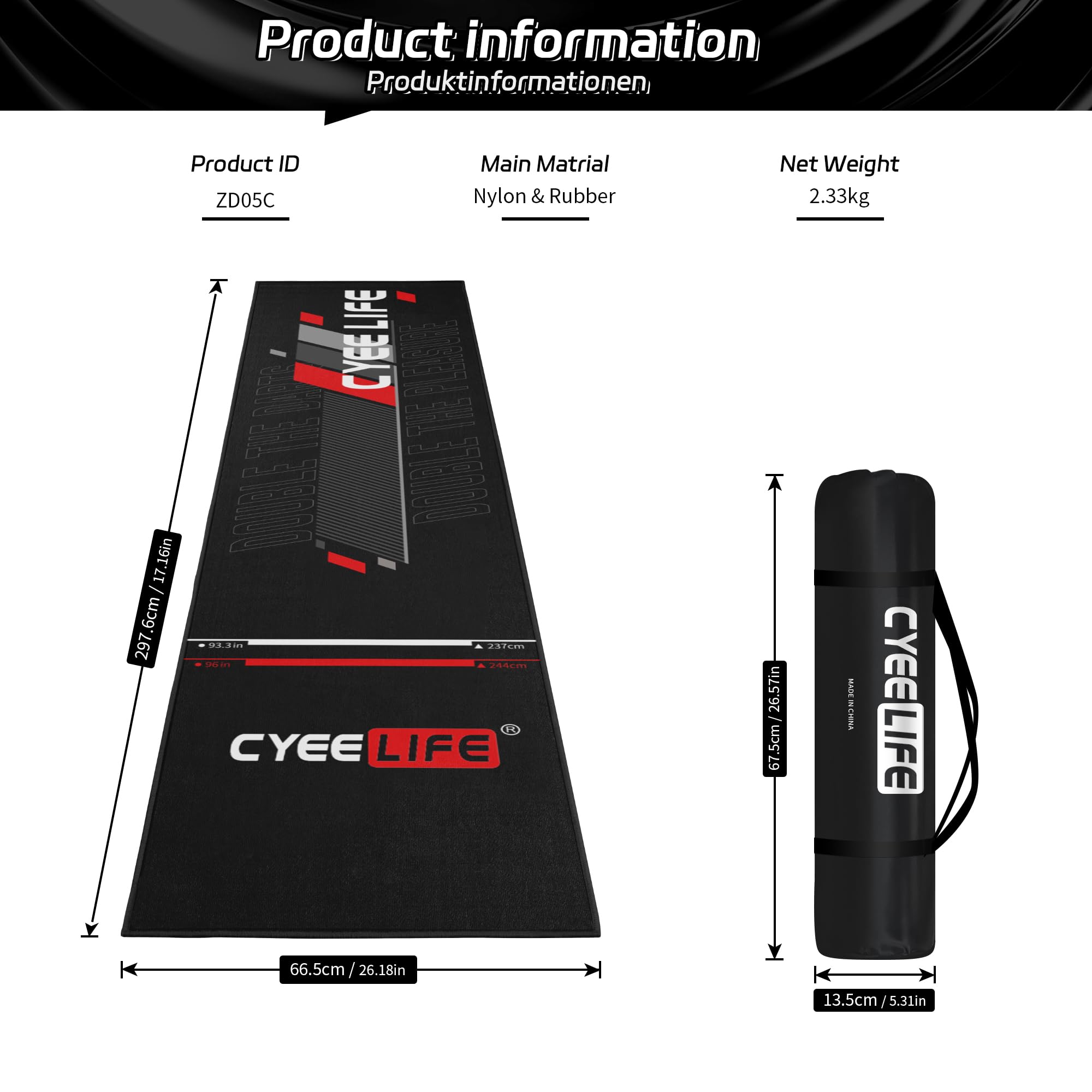 サンティチュールの【送料無料】CyeeLifeダーツパッド,床やダーツの先を保護する297 X 66 cmプロ用滑り止めカーペットマット｜アングル2