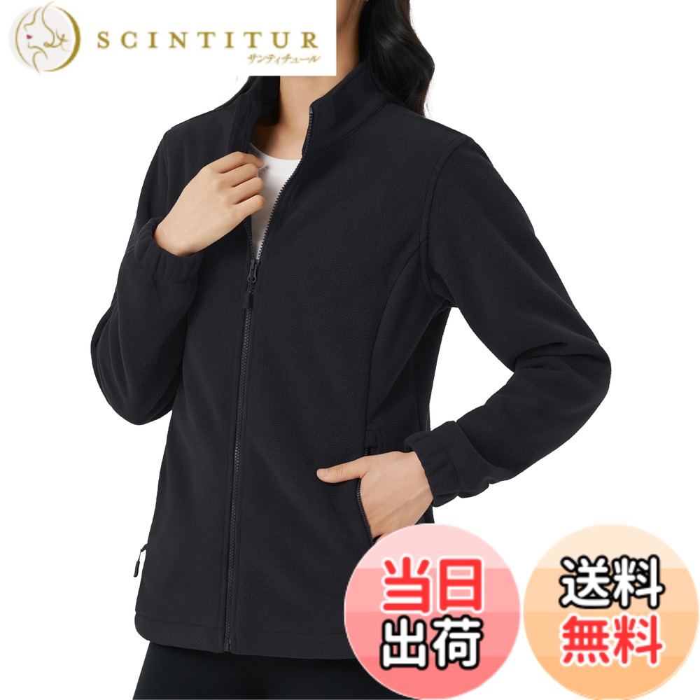 【送料無料】[KEFITEVD] フリースジャケット レディース 薄手 登山アウター 防寒 保温 冬服 ジップアップ 立ち襟 ボアジャケット 帯電防止 トレッキング ランニングウェア ブラック L