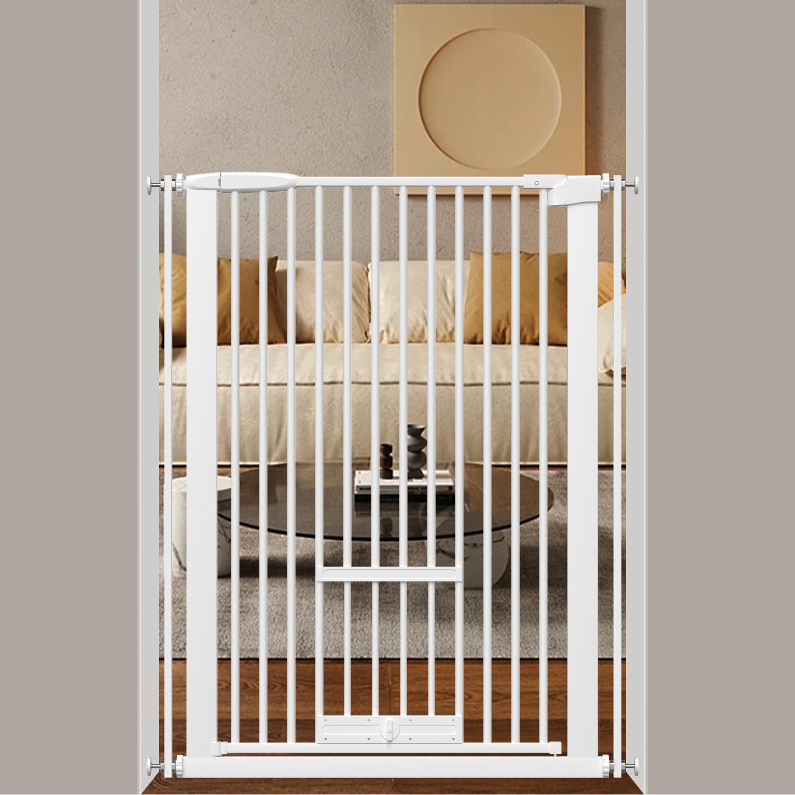【送料無料】Seogva ペットゲート ベビーゲート 高さ103cm 間隔3 cm ペットゲート ドア付き 猫すり抜け防止 飛び越え防止ゲート 猫ドア付きゲート過密フレーム付き （ホワイト 77-86cm）