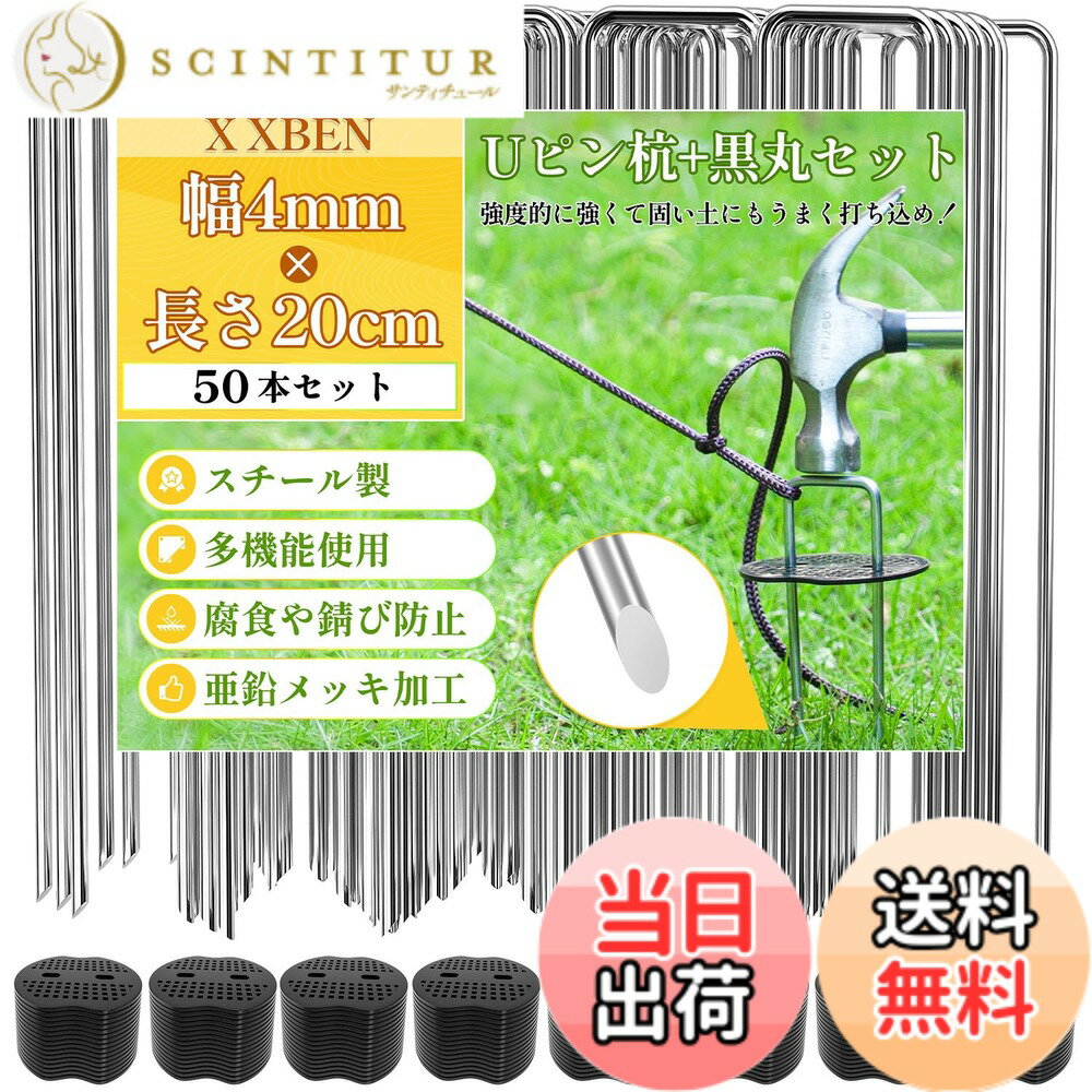 【送料無料】X XBEN 防草シート 固定ピン 黒丸付き 幅4mm 長さ20cm 50本セット 除草 ...
