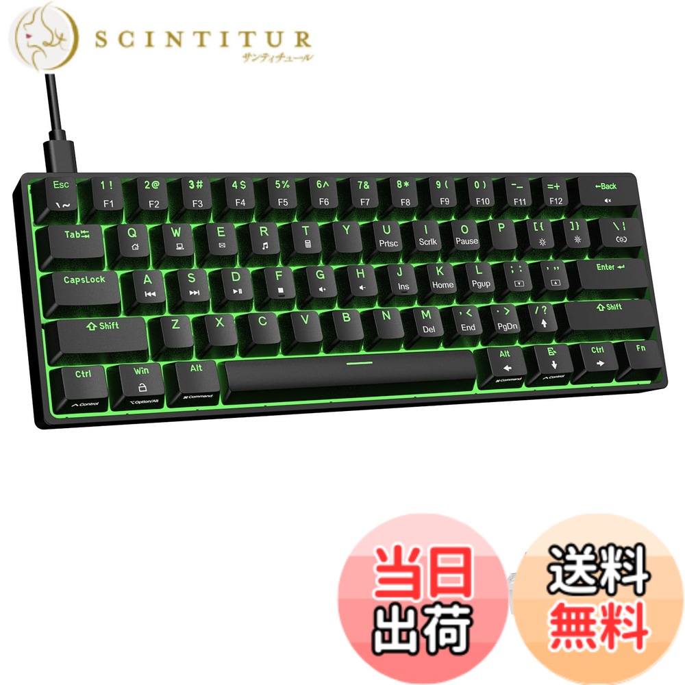 【送料無料】DIERYA ゲーミングキーボード 赤軸 Mini 小型 メカニカルキーボード 60%レイアウト 61キー 英語配列 有線 キーボード 着脱式 USB C 電源ケープル WindowsノートパソコンおよびPCゲーマー向け （ブラック）