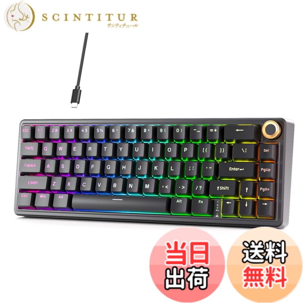 【送料無料】DIERYA DK68E ゲーミングキーボード 60% 有線 - ガスケットマウント、英語配列、ホットスワップ対応、回転ノブ&6層消音パッド付き、RGBバックライト、Windows/Mac対応